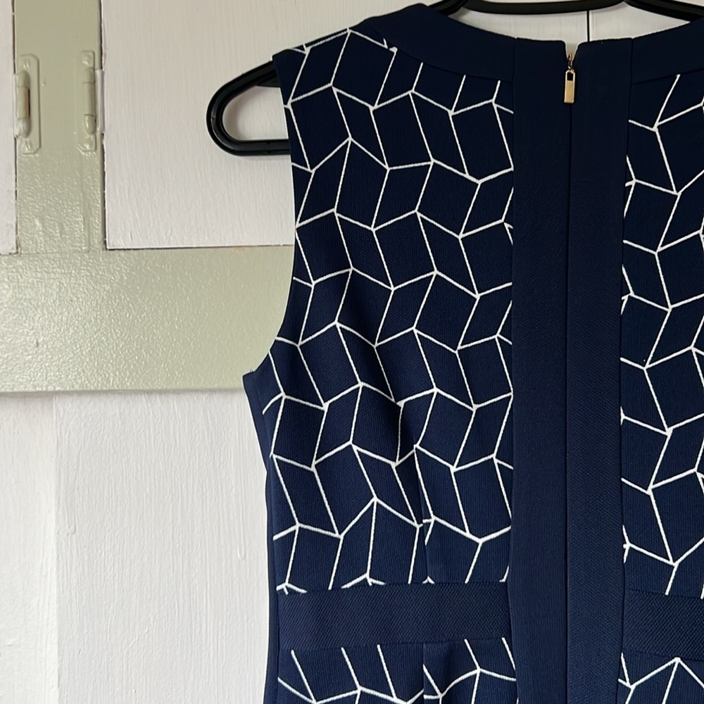 DM Collection Navy Blue Bodycon Midi Dress Crew Neck Back Zip - Size 4 - Picture 9 of 14
